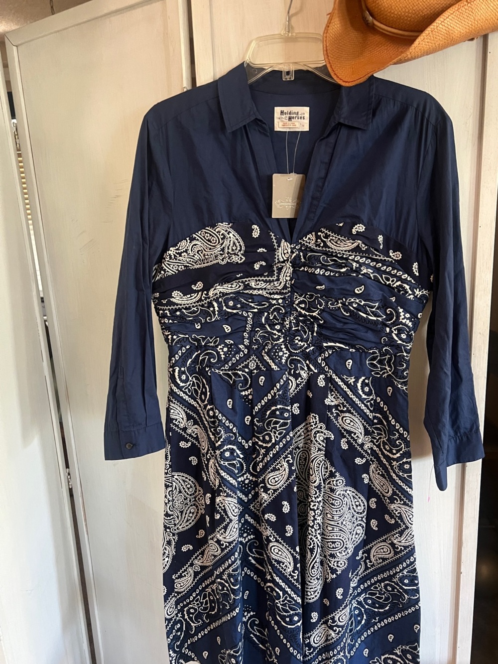 Anthropology Holding horses Western Navy Paisley Bandana Dress